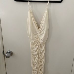 Rachel Pally rouched dress in off-white.